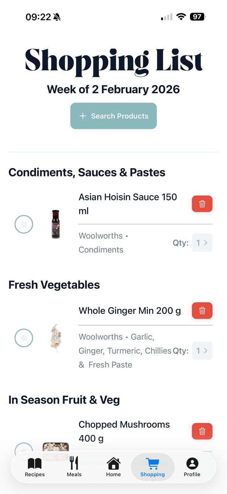 Smart shopping lists